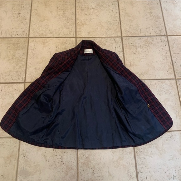 Vintage Karolyne Petite Red & Navy Plaid Blazer, Gold Buttons, Size Small - Picture 7 of 9